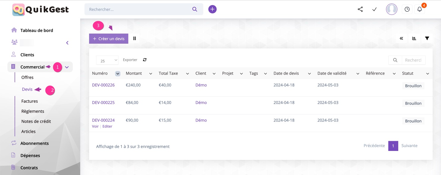 Créer Un Devis Quik Gest