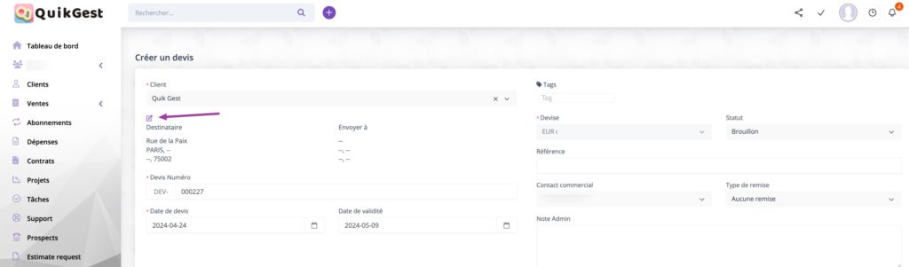Créer un devis 3 Créer un devis