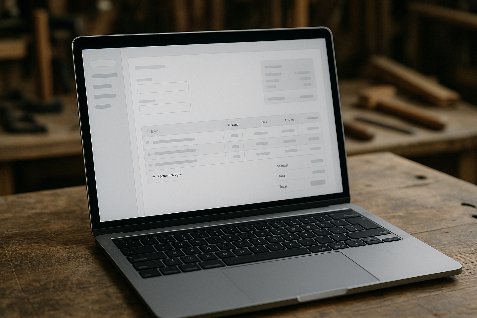 Un artisan rédigeant une facture d’acompte conforme dans son bureau.