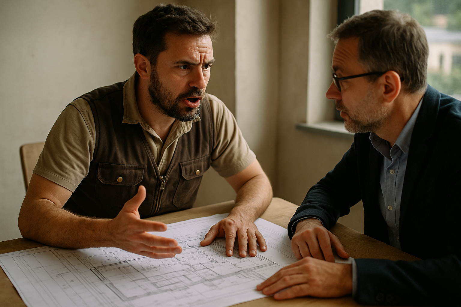 Discussion entre un artisan et son client pour cerner ses besoins.