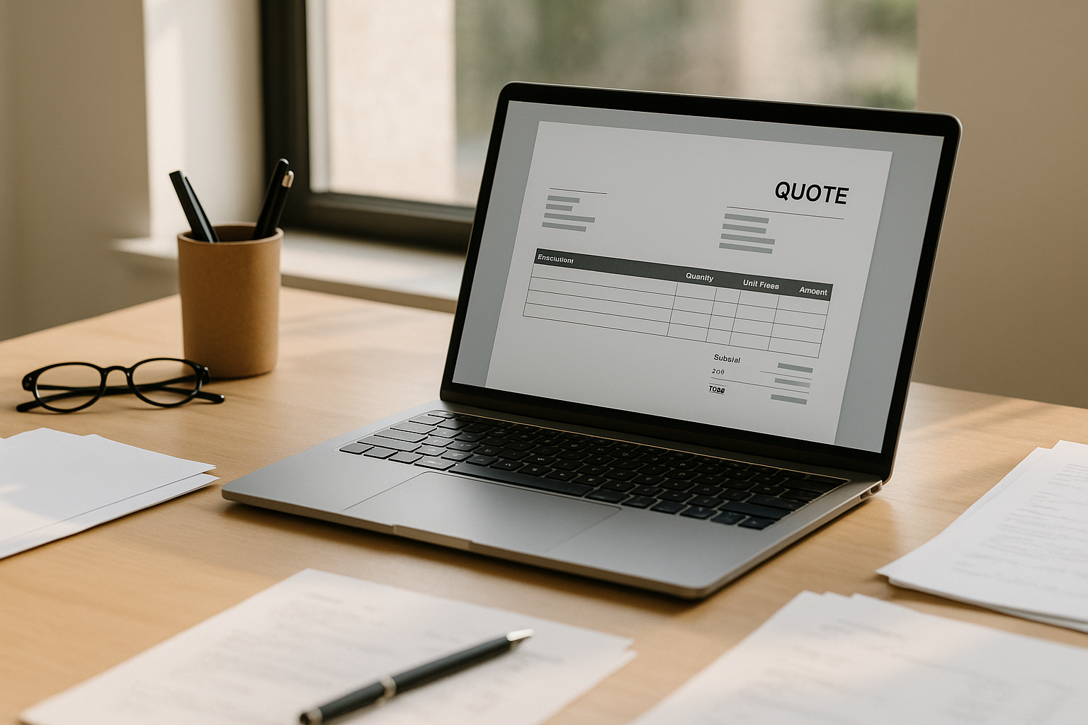 Visualisation d’un devis en cours de création, soulignant son caractère engageant.