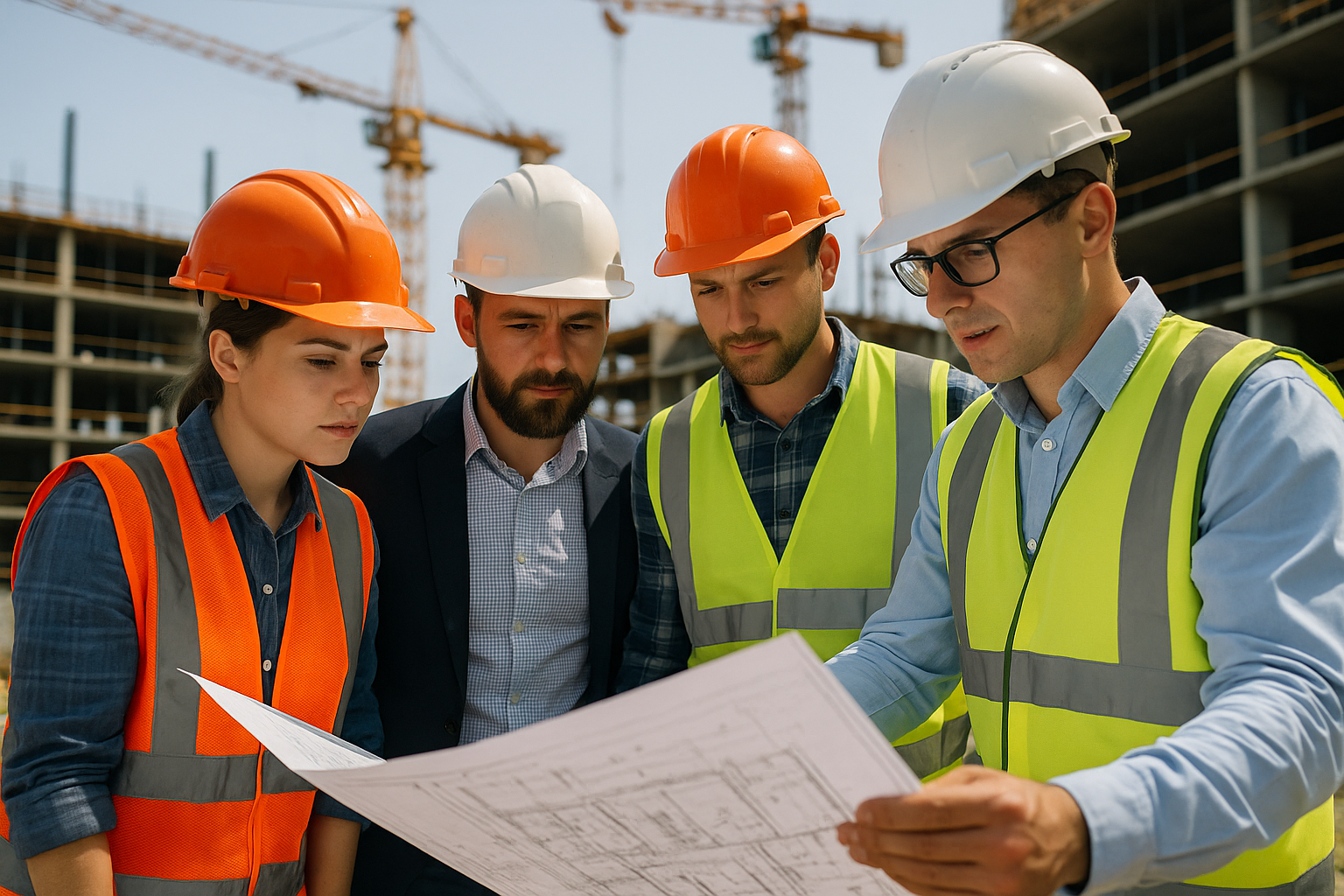 Professionnels de la construction planifiant un chantier.