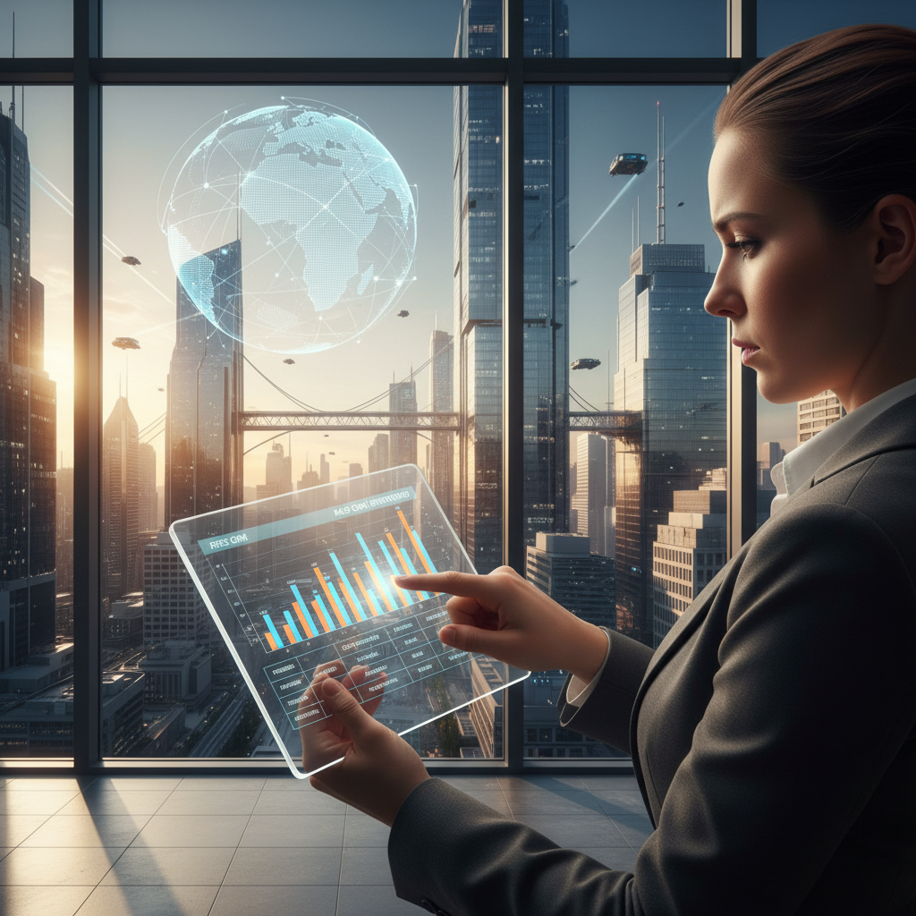 Le CRM gratuit ou pas cher : lequel choisir en 2026 pour votre entreprise ? 5 Une personne analysant un tableau comparatif de CRM sur une tablette, avec une vision futuriste.