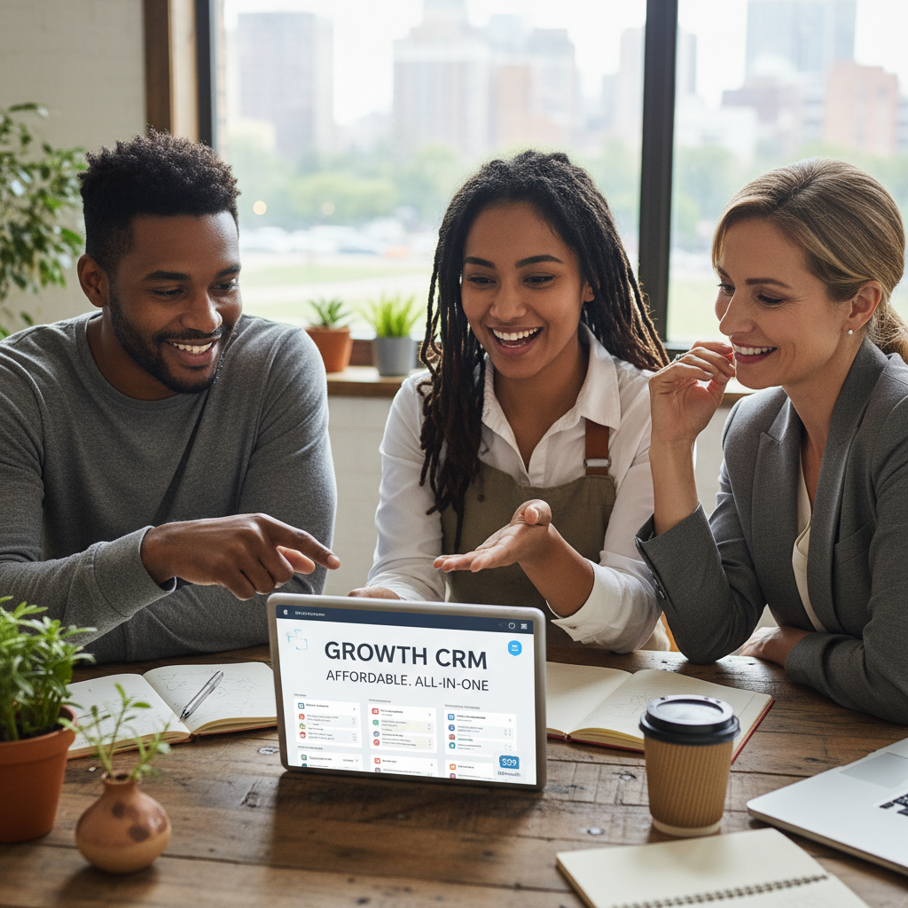 Le CRM gratuit ou pas cher : lequel choisir en 2026 pour votre entreprise ? 3 Des entrepreneurs satisfaits utilisant un CRM intuitif et abordable sur une tablette.