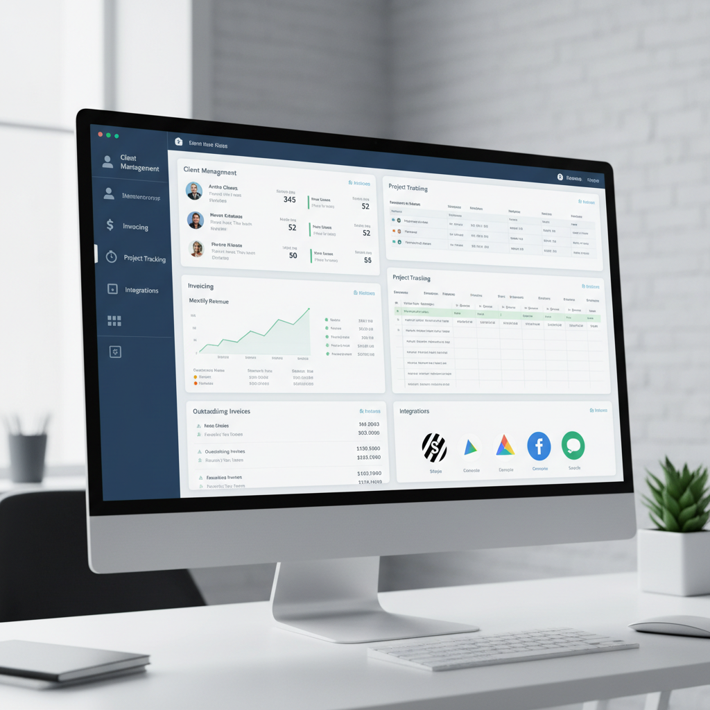 Le CRM gratuit ou pas cher : lequel choisir en 2026 pour votre entreprise ? 4 Tableau de bord CRM affichant des fonctionnalités de gestion client, facturation et suivi de projets.
