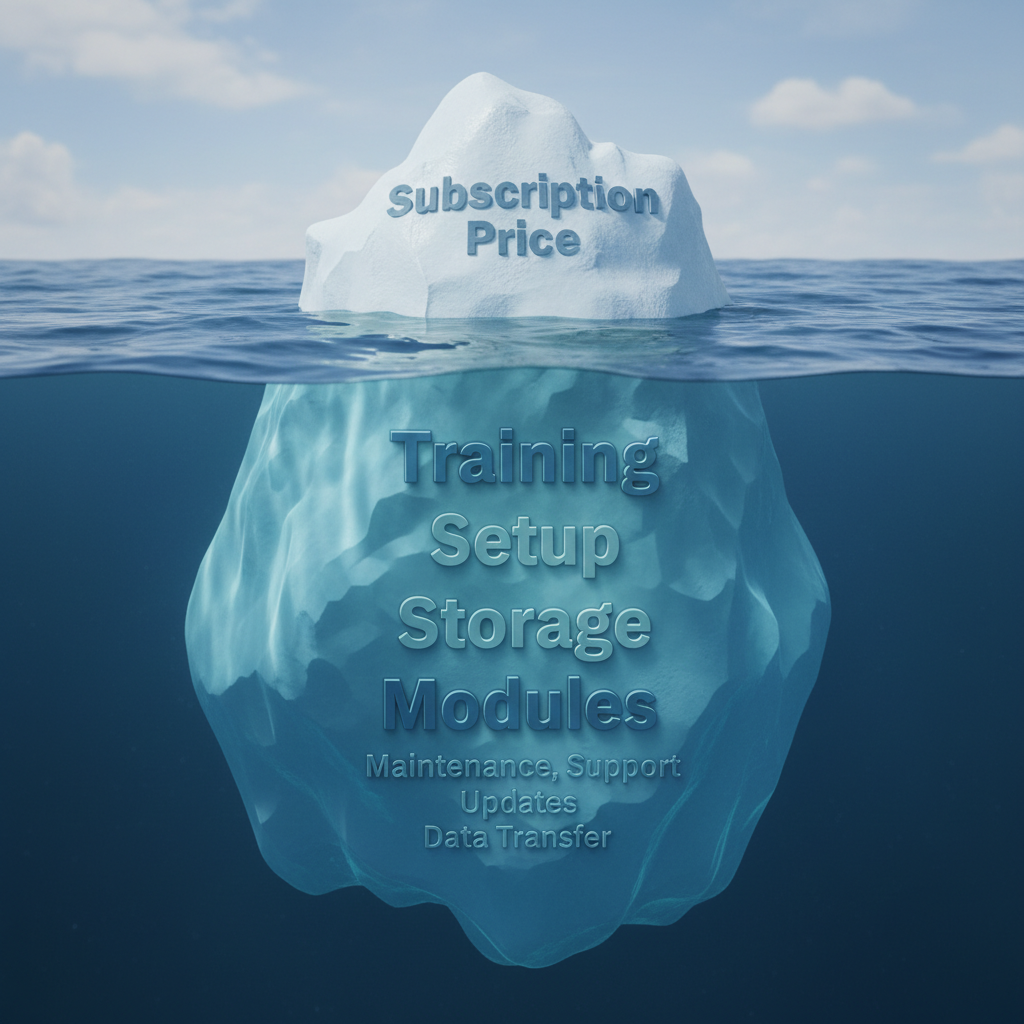 7 erreurs fatales à éviter lors du choix d’un CRM pour PME 6 Illustration de l'iceberg représentant les coûts cachés d'un logiciel